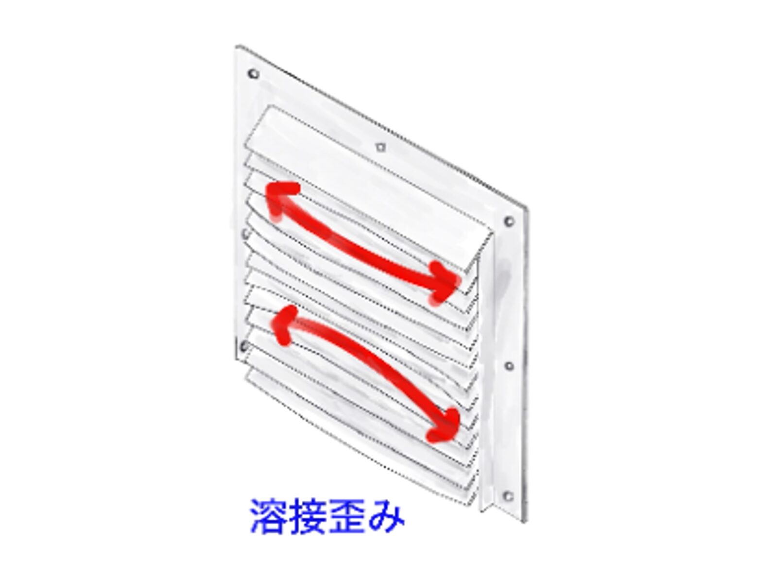 高圧トランス盤に使用するルーバーの羽板の製作方法を溶接からはめ込み構造に変更して歪み防止！